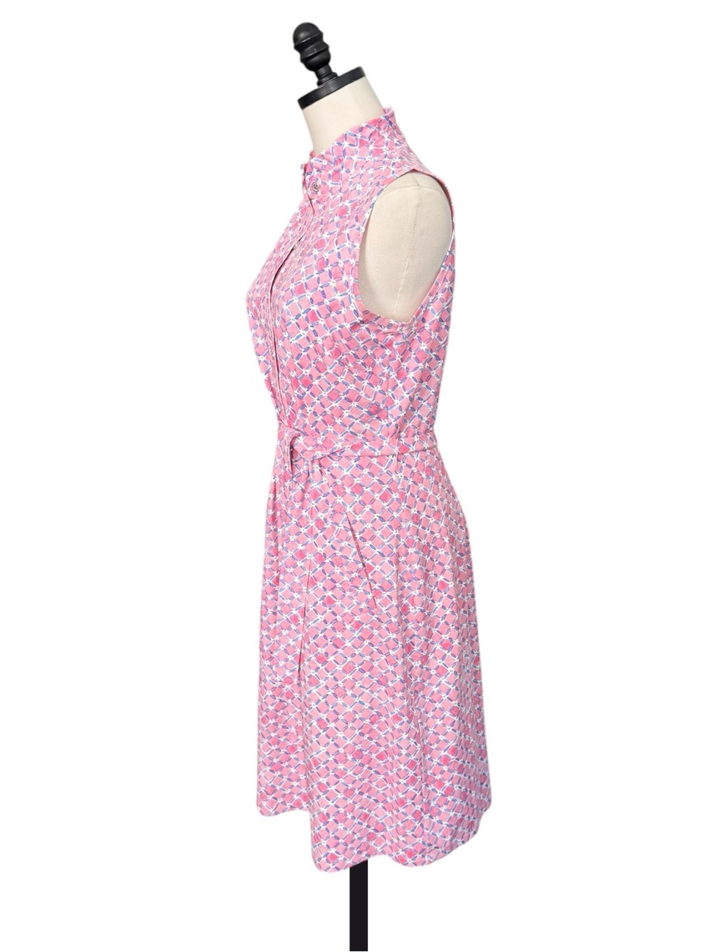 J McLaughlin Doris Ruffle Neck Dress in Pink Geo | MEDIUM - Picture 3 of 9